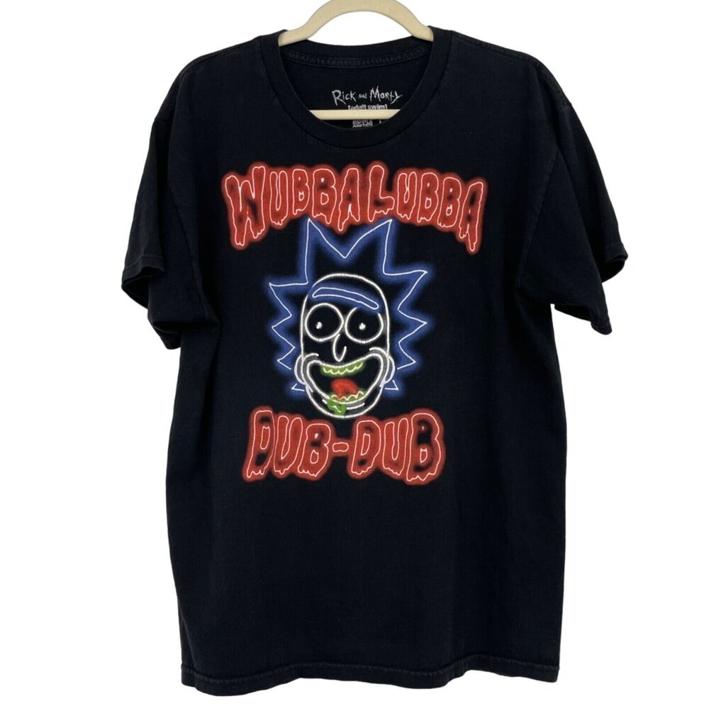 Rick & Morty Large T-Shirt Mens Wubbalubba Dub Short Sleeve Adult Swim Neon Mens